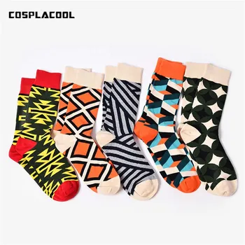 1 Чифт Закачливи Чорапи Chaussette Homme, Европейският Уличен Хит, Цветни Чорапи в стил хип-хоп, Унисекс, САЩ, Модерни Геометрични Чорапи за Скейтборд, мъжки Чорапи