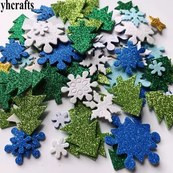 1 пакет/ЛОТ. Смесени блестящи снежинки, коледно дърво, полистирен етикети, Коледна ръчно изработени детски играчки 