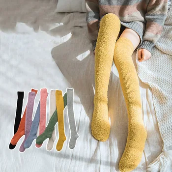 1 чифт Зимни Дебели Чорапи от коралов руно, Женски Обикновена Дълги Чорапи, Чорапи над Коляното за момичета, дамски топли неща на отглеждане