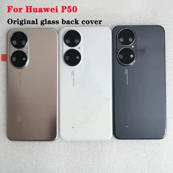100% Оригинал За P50 Задния капак От закалено Стъкло За Huawei P50 Резервни Части на Задния Капак на Отделението за батерията Врата Корпус + Frame Фотоапарат