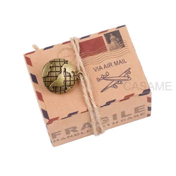 100 самолет хартиена кутия Реколта Полза на Крафт Хартия Кутия шоколадови Бонбони, Тема Пътуване Самолет, въздушна поща, Опаковъчна хартия, Кутии Сватбени Сувенири