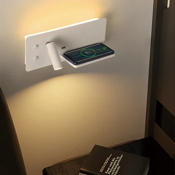11 Watt Led монтиран на стената Лампа Мулти-функционални Лампи За Четене Съвременната Нощна Странична Лампа С Безжична Зареждане с USB куплунга, а Полк Стенни Лампи За Спалня