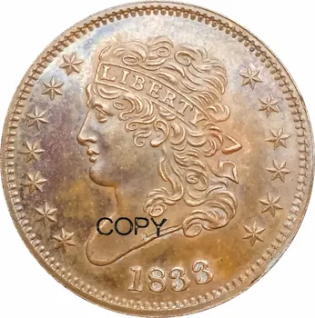 1833 Съединените Щати 1/2 Цента Класическа Корона Полцента Копирни монети от Червена Мед