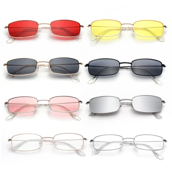 1БР Стари Ретро Нюанси на Правоъгълни Слънчеви Очила с UV400 Малка Метална Квадратна Рамка, Прозрачни Лещи Слънчеви Очила Очила Очила с UV400