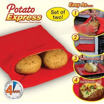 1БР Червен Моющийся пакет за приготвяне на печени картофи за приготвяне на картофи в микровълнова фурна Бързо Бързо (подготвя 4 картофа едновременно)