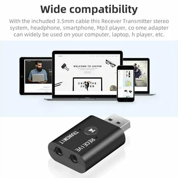 2 В 1 Предавател и приемник, Bluetooth, ABS Черен iPod MP3/MP4 USB Безжичен 3,5 мм 42*25*11 мм 5,0 Аксесоари Аудио