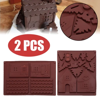 2 бр./компл. 3D Коледна Човечето Къща Силиконова Форма За Шоколадова Торта Форма на DIY Форма За Торта Желе Бонбони Форма на 3D Форма Инструменти За Печене