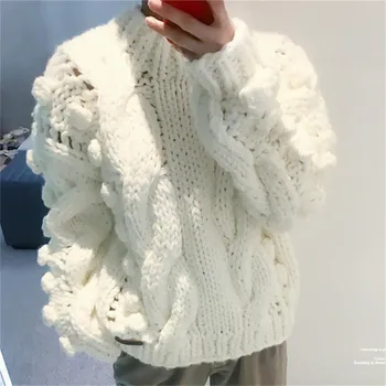 2019 есенно-зимния нов модерен случайни тъкани топка, ръчно изработени с кръгло деколте, пуловер, пуловер за жени