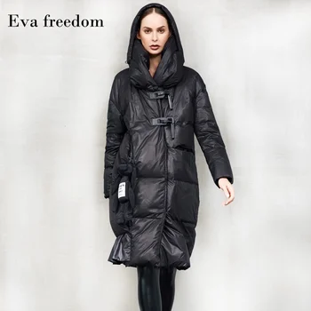 2021 Зима, ново записване, дамско модно свободното черно пуховое палто, дълги дебели пуховик с качулка, женски 0163