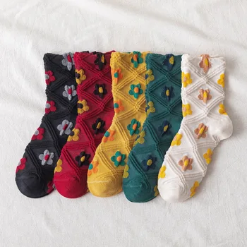2021, Нов Стил, дамски чорапи с цветен модел, Instagram, Топли Дамски чорапи с малки цветя, Ежедневни цветни чорапи, Размер Eu 35-43, студентски чорапи