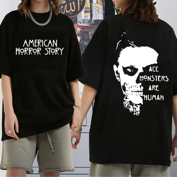2022 Американска История на Ужасите Женска Тениска С Къс Ръкав Страшни Тениска с Черепа, Модни Улични Тениски С Кръгло Деколте и Къс Ръкав
