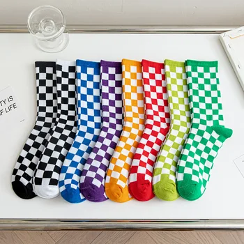 2022 Нови Дамски чорапи в Корейски стил, есенно-зимни Каре чорапи, Модни Памучни чорапи със средна дължина, кавайные чорапи, calcetines mujer 35-40