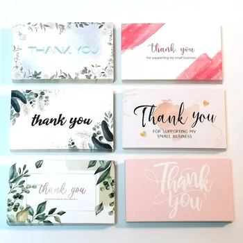 30 бр. Розови на зелени листа, Благодаря ви за подкрепата на Моя малък бизнес Поздравителни картички За Луксозни Кутии за Опаковане на Доставките на Едро