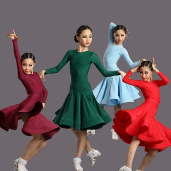 4 Цвят Рокля за балните танци, Облекла За състезания, нови Дрехи за латино танци с дълги Ръкави За Момичета, Детски Рокля за салса SL7200