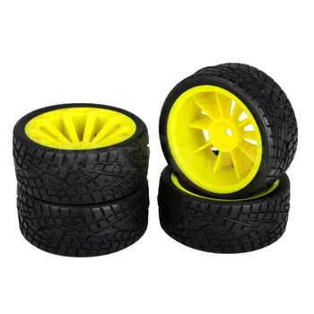 4 Черни гумени гуми и 4 жълти джанти диск RC1: 10 на пътната кола 52x26 мм