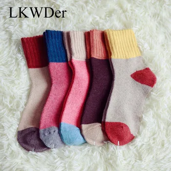 5 Двойки Женски чорапи, Вълнени Топли Удобни Чорапи, Зимни Изолирана Меки и Практични Чорапи, Къси Чорапи За момичета, Meias Calcetines Mujer