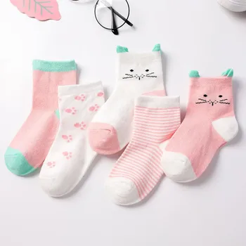 5 двойки/лот, Чорапи за новородено, Чорапи за новородени момчета и момичета, Детски памучни чорапи с шарени животни, неувядающие детски чорапи за 0-6 години