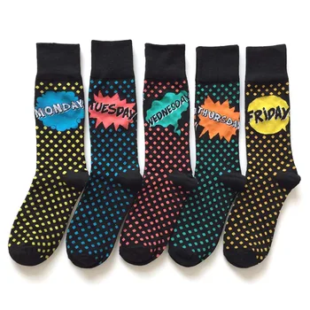 5 двойки/опаковане., Висококачествени мъжки чорапи за една седмица, Дълги Чорапи в многоцветен грах с букви, бизнес Ежедневни памучни мъжки, дамски Чорапи