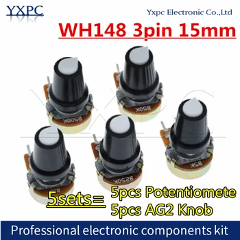 5 комплекта WH148 3Pin 15 мм 1 До 2 До 5 До 10 До 20 До 50 До 100 До 500 До 1 М Ом Линейно Заострени Отточна тръба на шарнирна връзка Потенциометрический Резистор за Arduino с капак AG2