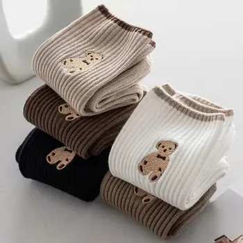 5 чифта Чорапи Kawaii, Женски Висококачествени Обикновена Чорапи с Шарени домашни Чорапи с Бродерия на Малко мече, Ежедневни Чорапи Sweet sox за момичета
