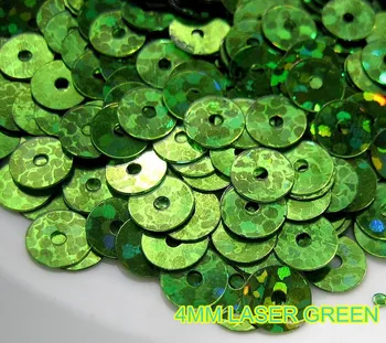 50 г (10000 бр) 4 мм, Плоски Кръгли Свободни Пайети Пайетки Облекла Craft Добро Качество на Зелен Лазер
