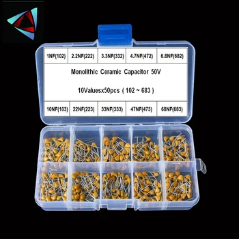 500шт 10Valuesx50 1NF ~ 68NF (102 ~ 683) Многопластов/Монолитни Керамични Кондензатори Асорти Комплект с Кутия За Съхранение
