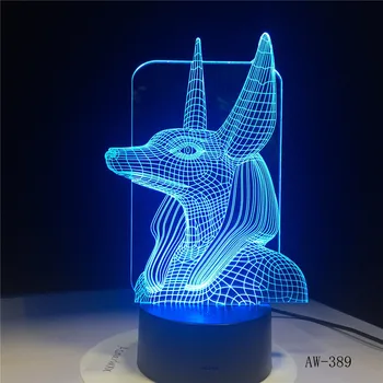 7 Цвята Промяна на Египет Анубис 3D Bulbing Лампа Илюзия Цветове Промяна на Настолна Лампа С Черен Докосване на Основание Декор лека нощ AW-389