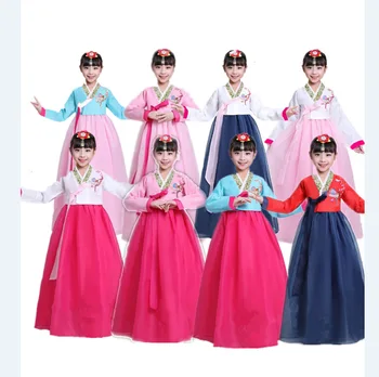 8 цвята Корейски, Традиционен Древен Костюм за Деца Ханбок Пола за Момичетата с Дълги Ръкави Корея Сценична Облекло за Изказвания New1Set