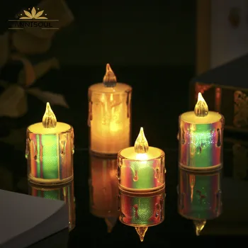 ANNISOUL 24шт Led Свещ Електронна Имитация на Пламъка Комплект Свещи с Галванично Покритие Кафяви Стъкло Led Свещ
