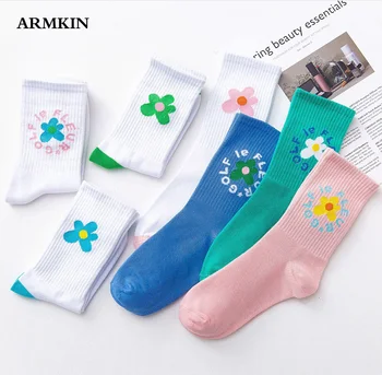 ARMKIN Ежедневни чорапи в стил Kawai, сладък дамски чорапи с анимационни цвете, японски сладки чорапи за жените, необичайни чорапи, harajuku, меки, соккен