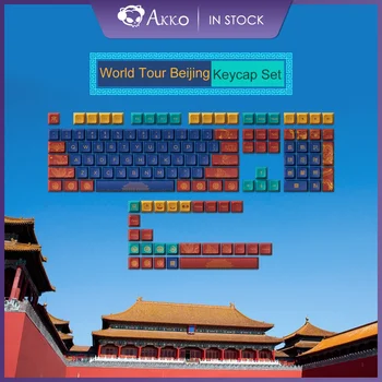 Akko World Tour-Набор от клавиатури кепета Beijing 135 клавиши PBT Сублимационный Профил JDA Пълни Капачки за механични клавиатури