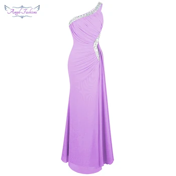 Angel-модни дамски елегантни вечерни рокли с мъниста На едно рамо, плиссированное рокля с цепка Макси, Дебнещ вечерна рокля в Светло лилав цвят 411