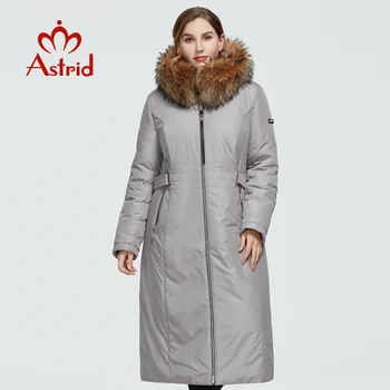 Astrid 2022 Ново Зимно дамско палто дамски дълга топла парк модерно яке с качулка от кожа на миеща мечка големи размери дамски дрехи 3570