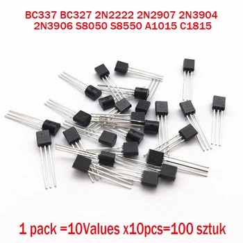 BC337 BC327 2N2222 2N2907 2N3904 2N3906 S8050 S8550 A1015 C1815 10 стойности x10 бр. = 100 транзистори Комплект Комплект транзистори (TO-92)