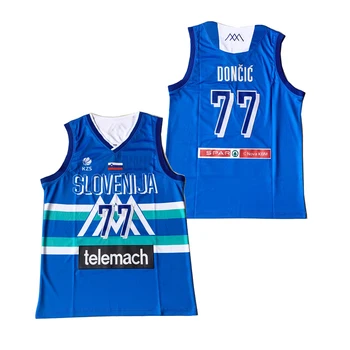 BG баскетболни потници SLOVENIJA 77 Doncic джърси Бродерия бродерия, Градинска спортно облекло за Хип-хоп синьо трико 2021