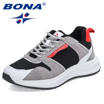 BONA/Новост 2022 г.; Дизайнерски ежедневни обувки от велур; Мъжки лека Дишащи обувки с мрежа; Мъжки Износоустойчиви Маратонки, гумени подметки; Удобни