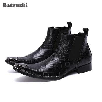 Batzuzhi/Модни мъжки обувки джоб с остър метален пръсти, Черни Обувки от естествена кожа, мъжки Ephesus Masculina, вечерни, бизнес, Военни!
