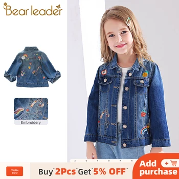 Bear Leader / Дънкови палта за момичета, Нова Мода Бебешко Яке с Анимационни дизайн и бродерия, Есен детско палто, Детски Дрехи от 3 до 8 години