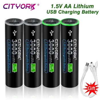 CITYORK 1,5 AA Литиево-Йонна USB Акумулаторна Батерия 3000 МВтч AA Литиево-йонни Батерии Batteri + USB Кабел За Играчки с дистанционно Управление