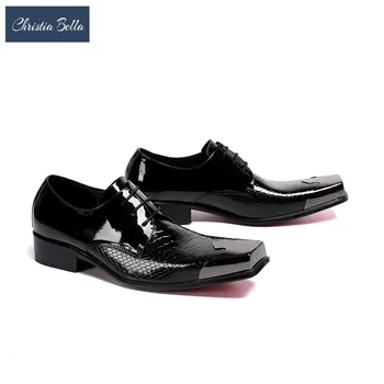 Christia Bella/ Черни мъжки Обувки-Oxfords От естествена Кожа, Модерен бизнес Офис обувки с Перфорации тип 
