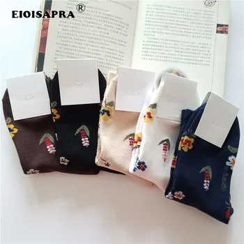 [EIOISAPRA] Корейски стил, Реколта Модни Жакард Дишащи Творчески Дамски Чорапи, Розова череша, забавни чорапи в стил Харадзюку