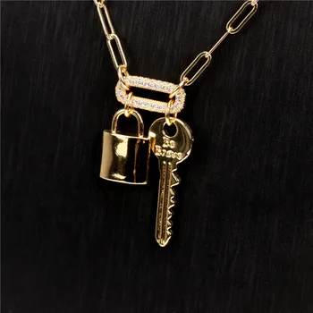 EYIKA Мода Мед Заключване Ключ Висулка Колие Циркон Овалния Гравиран Бъди Смел Писмо Златен Цвят на Дълга Брънка от Верига Огърлица Бижута