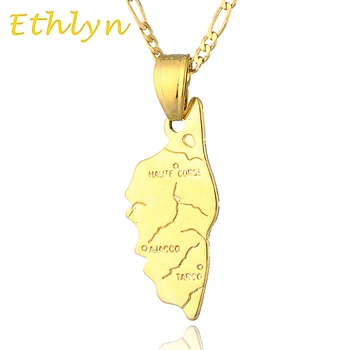 Ethlyn Златна Карта на остров Корсика висулка и колие за жени и мъже, Златен Цвят карта на страната символ на Корсика бижута P4