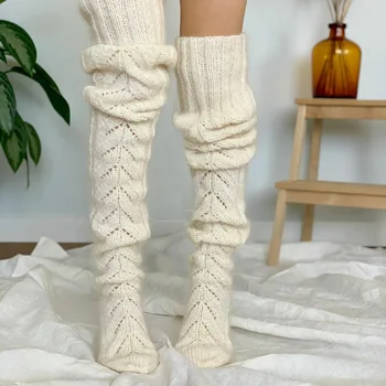 Everkaki есенни и зимни кухи, дълги мрежести чорапи с дрямка над коляното, дамски терлици