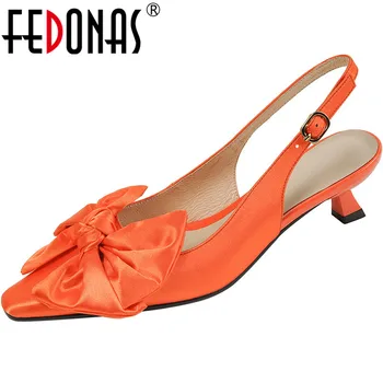 FEDONAS/дамски Сандали; летни Модни Елегантни дамски обувки на Тънък Ток, с остри пръсти и Възел-пеперуда; сватбени и вечерни Офис дамски обувки-лодка