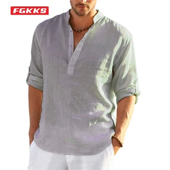 FGKKS/Мъжки Пролетно-лятна Нова Тениска с дълги Ръкави, Свободна Однотонная Бельо Тениска, Модни и Ежедневни Тънка Риза За мъже
