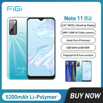 FIGI Note 11 Pro Android 11 Четириядрен Смартфон 4 GB 64 GB 6,52 Инчов Мобилен телефон MTK6762 5200 mah Мобилни телефони, 13 Mp Тройни Камери