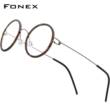FONEX Рамки За Очила От Титанова Сплав, Мъжки Кръгли Очила За Късогледство, Оптични Дамски слънчеви Очила По Рецепта 2021, Корейски Безвинтовые Очила 98636