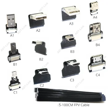 FPV Монитор Стандартен Мини USB Супер плосък гъвкав-гъвкав кабел за зареждане на 90 Градуса Micro USB Лентов Кабел AV изход Кабел OTG 5-3A