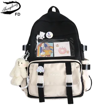 Fengdong сладки училищни чанти за момичета kawaii чанта за книги мечка кукла студент черна раница училищна чанта за момичета модерен раница